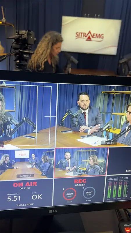 Bastidores da operação de transmissão ao vivo no Estúdio BM